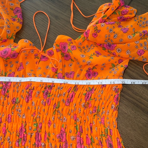For Love & Lemons Peony Smocked mini dress Large orange floral - Picture 12 of 16